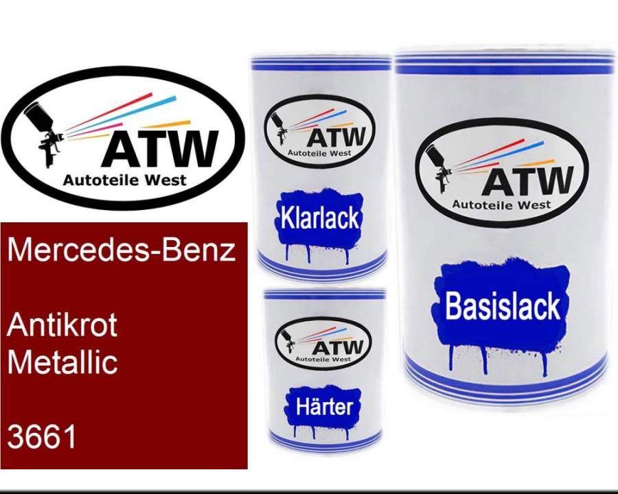 Mercedes-Benz, Antikrot Metallic, 3661: 500ml Lackdose + 500ml Klarlack + 250ml Härter - Set, von ATW Autoteile West.